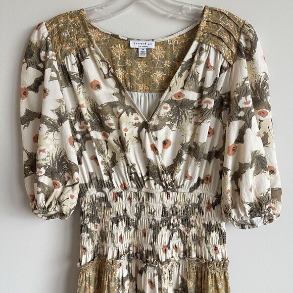 Current Air Patchwork Floral Fairy Earthy Boho Cottage Chic Tiered Midi Dress XS - Picture 3 of 13